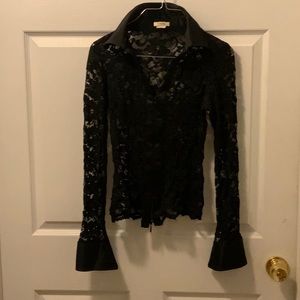 Cache black lace zip up blouse
